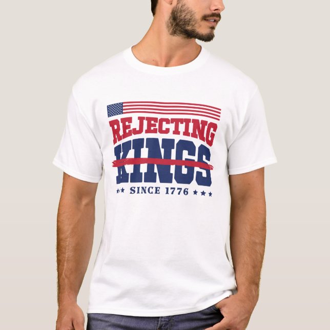 T-shirt Américain Rejetant les rois depuis 1776 Rouge Blan (Devant)