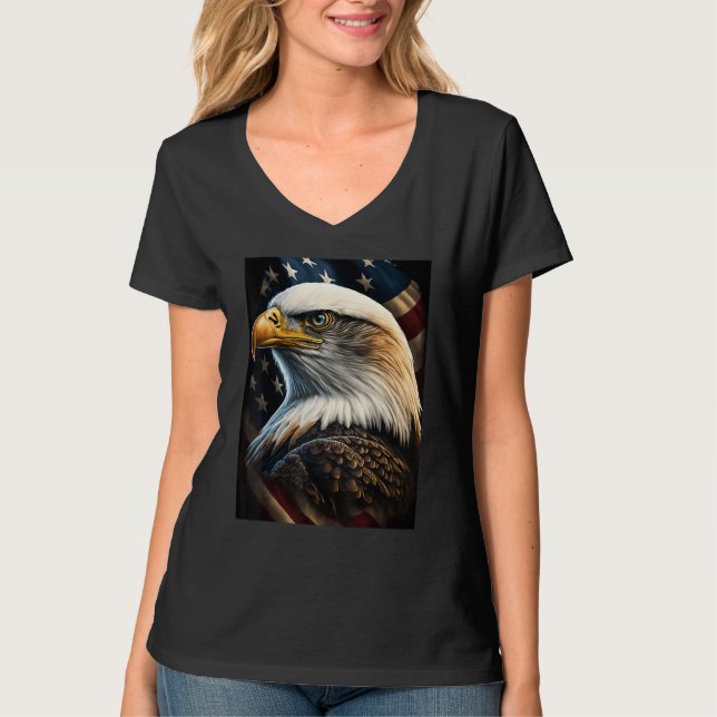 T-shirt American Bald Eagle Eyes Flag Country (Devant)
