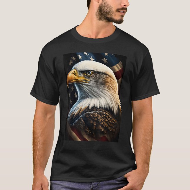T-shirt American Bald Eagle Eyes Flag Country (Devant)