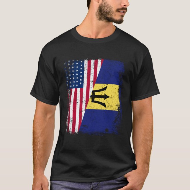 T-shirt American Barbadian Roots Half American USA Barbado (Devant)