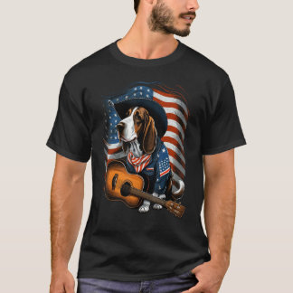 T-shirt American Basset Hound Guitar USA County Music