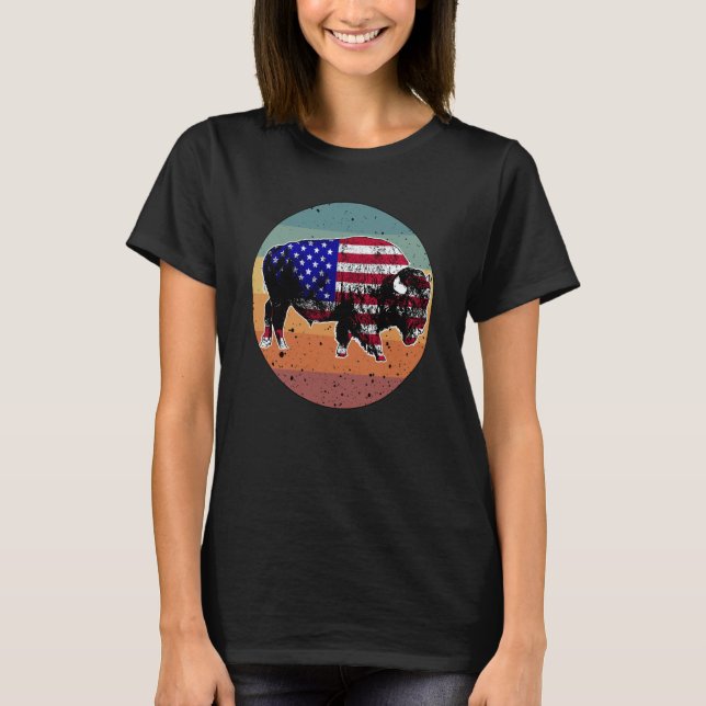 T-shirt American Bison US National Park Flag Silhouette Re (Devant)