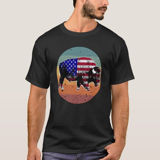 T-shirt American Bison US National Park Flag Silhouette Re (Devant)