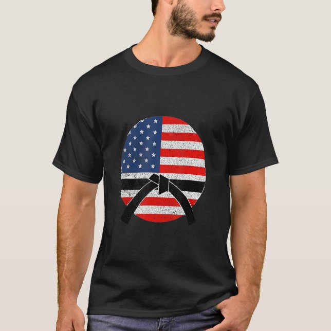 T-shirt American Black Belt Karate Brésilien Jiu Jitsu Jud (Devant)
