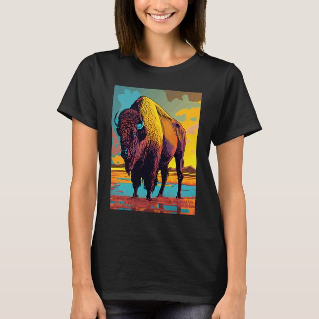 T-shirt American Buffalo Animal Pop Bison Grilling (Devant)