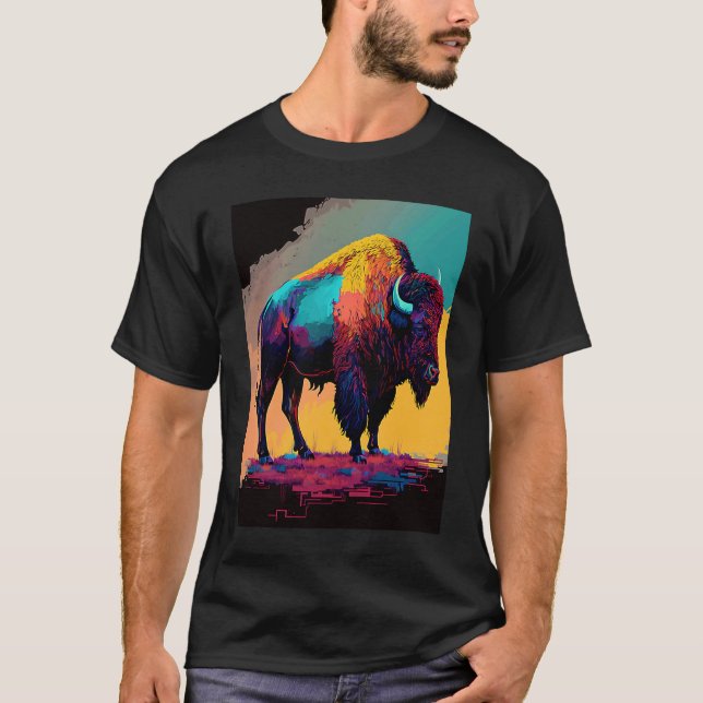 T-shirt American Buffalo Animal Pop Bison Grilling   1 (Devant)