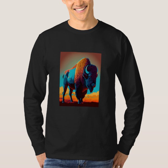 T-shirt American Buffalo Animal Pop Bison Grilling  3 (Devant)