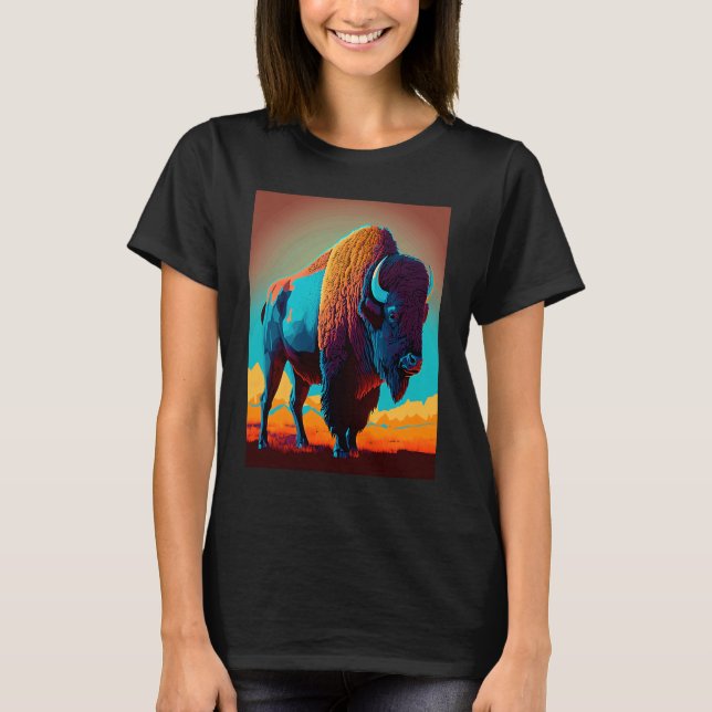 T-shirt American Buffalo Animal Pop Bison Grilling   3 (Devant)