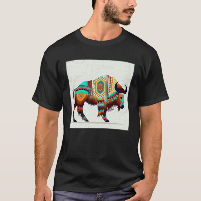 T-shirt American Buffalo Colorful Aztec Bison Men Women (Devant)
