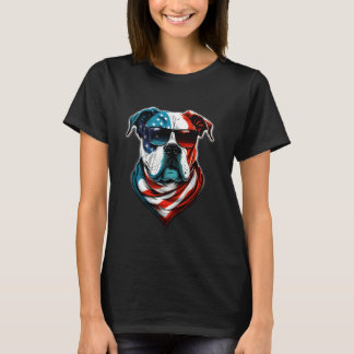 T-shirt American Bulldog Dog Red White Blue American Flag