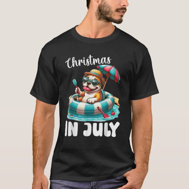 T-shirt AMERICAN BULLDOG on Inflatable Boat Merry Christma (Devant)
