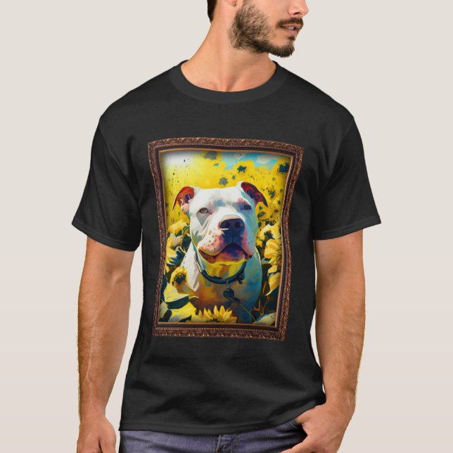 T-shirt American Bulldog Painting Sunflower Flower Mom Wom (Devant)