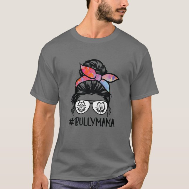 T-shirt American Bully Maman Messy Bun Lunettes de cheveux (Devant)