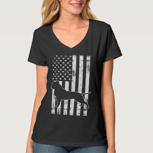 T-shirt American Bully PitBull Dog With American Flag Vint (Devant)