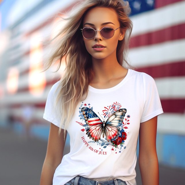 T-shirt American Butterfly 4 juillet Nom Texte Patriotique (American Butterfly 4th of July Name Text Patriotic T-Shirt)