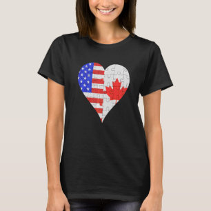 T-shirt American Canadian Flag Heart