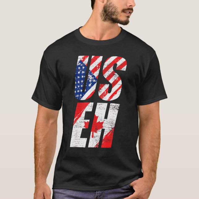 T-shirt American Canadian Pride Maple Leaf Useh Usa Flag C (Devant)