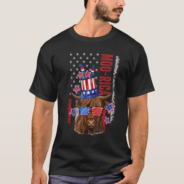 T-shirt American Cow Western 4th Of July Cow (Devant)
