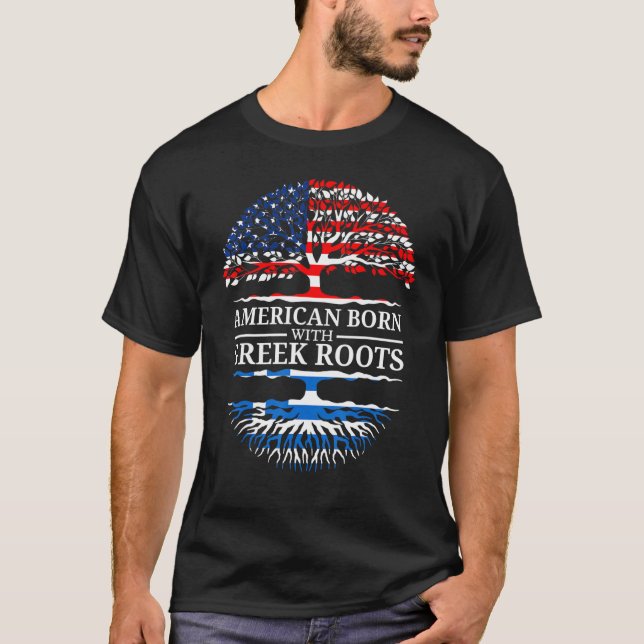 T-shirt American Cultivé Avec Racines Grecques Usa Drapeau (Devant)