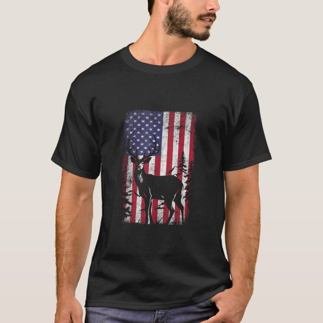 T-shirt American Deer Hunter Patriotique Hunter USA Drapea (Devant)