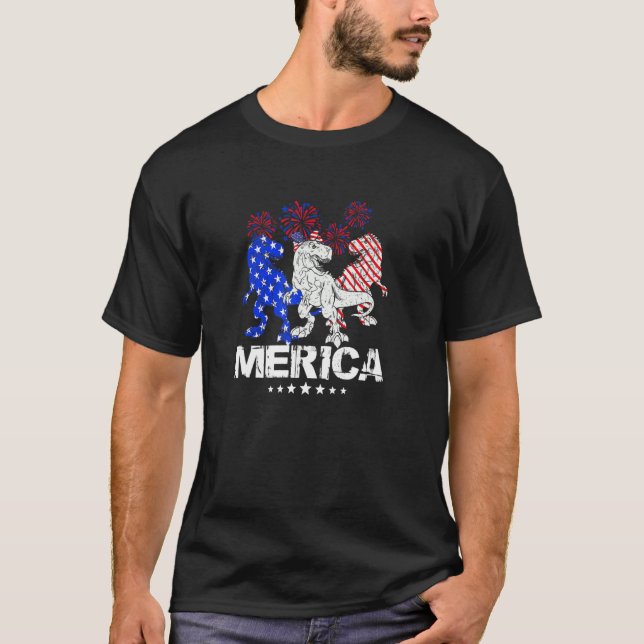 T-shirt American Dinos Hommes Enfants Garçons Patriotique  (Devant)