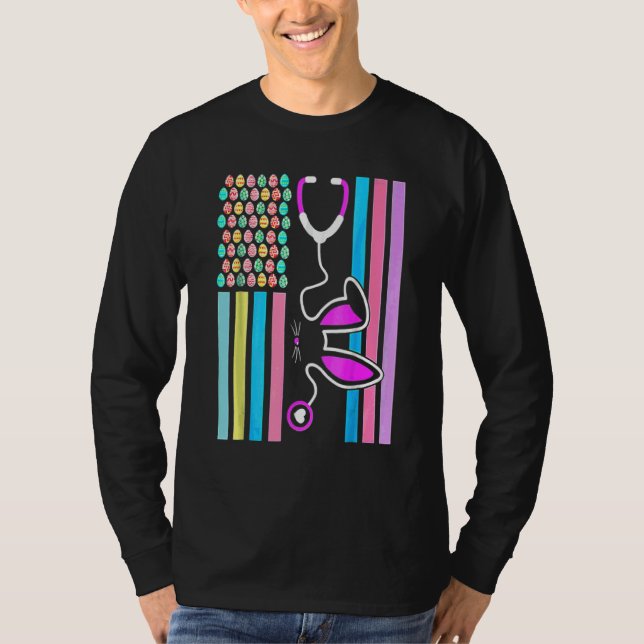 T-shirt American Eggs Drapeau Stethoscope Bunny Infirmière (Devant)