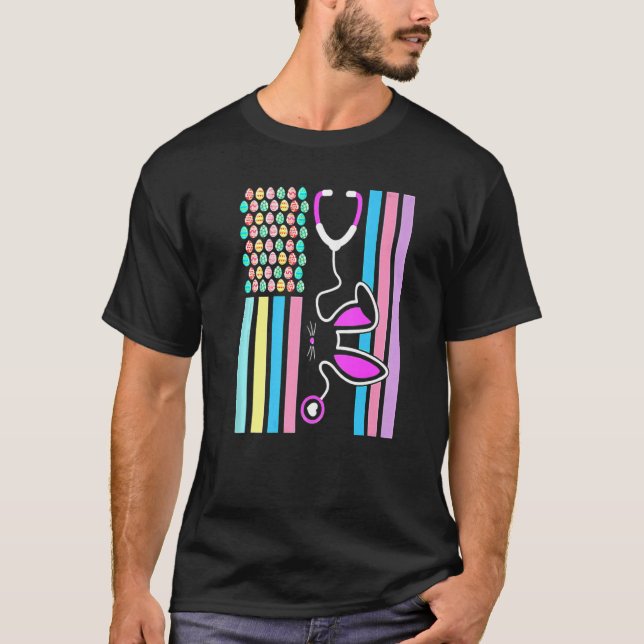 T-shirt American Eggs Drapeau Stethoscope Bunny Infirmière (Devant)
