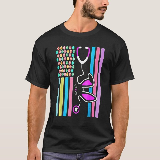 T-shirt American Eggs Drapeau Stethoscope Bunny Infirmière (Devant)