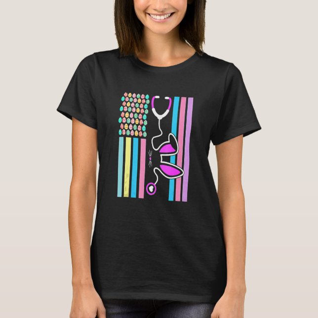 T-shirt American Eggs Drapeau Stethoscope Bunny Infirmière (Devant)