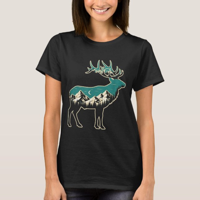 T-shirt American Elk Lover Dad Retro Hunting  (Devant)