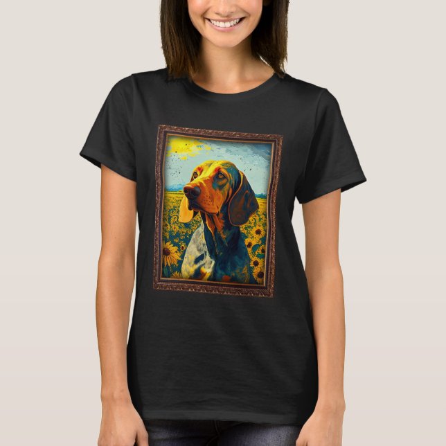 T-shirt American English Coonhound Painting Sunflower Flow (Devant)