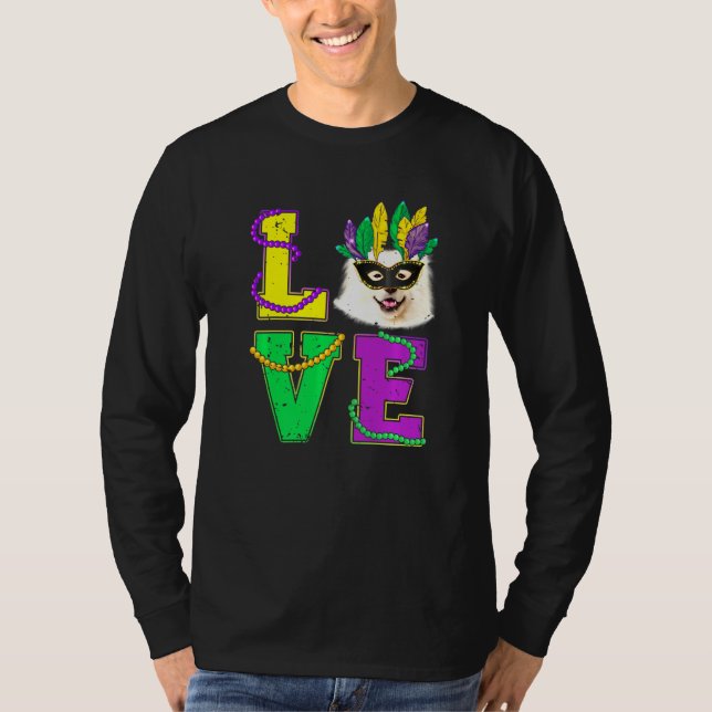 T-shirt American Eskimo Chien I Love Puppy Mardi Gras Homm (Devant)