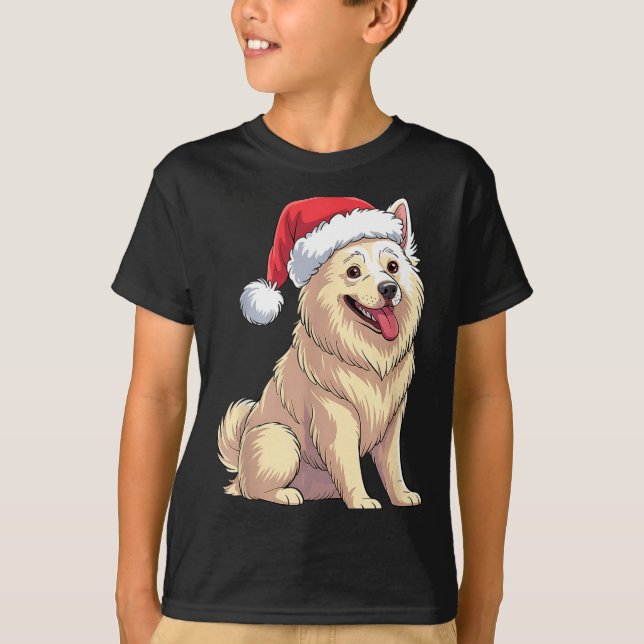 T-shirt American Eskimo Dog Christmas Santa Hat Pet Dog Lo (Devant)