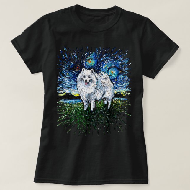 T-shirt American Eskimo Japonais Spitz Starry Night Dog Ar (Design devant)