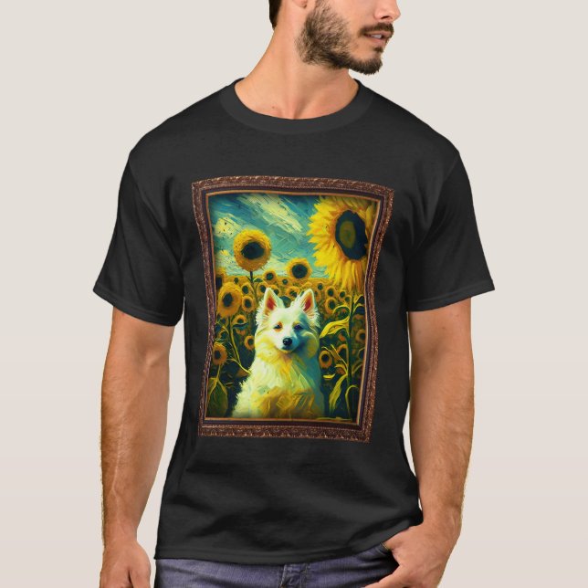 T-shirt American Eskimo Painting Sunflower Flower Mom Wome (Devant)