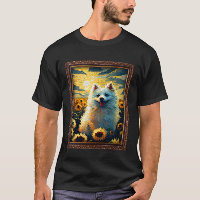 T-shirt American Eskimo Painting Sunflower Flower Mom Wome (Devant)