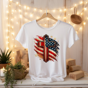 T-shirt American Faith USA Drapeau Christian Cross