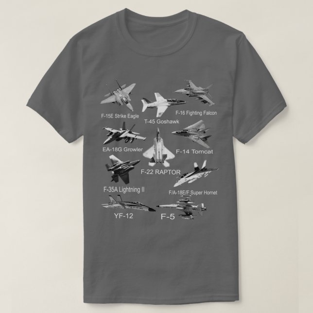 T-shirt American Fighters Jets F22 Raptor F14 omcat Plane (Design devant)
