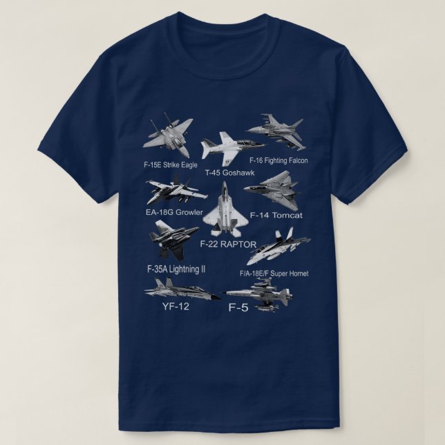 T-shirt American Fighters Jets F22 Raptor F14 Tomcat Plane (Design devant)