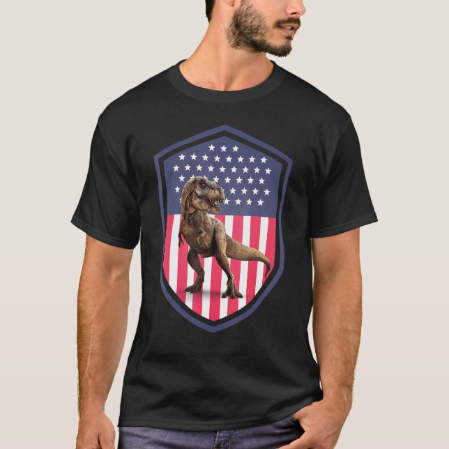 T-shirt American Flag 4th of July Rex Dinosaur Amerisaurus (Devant)