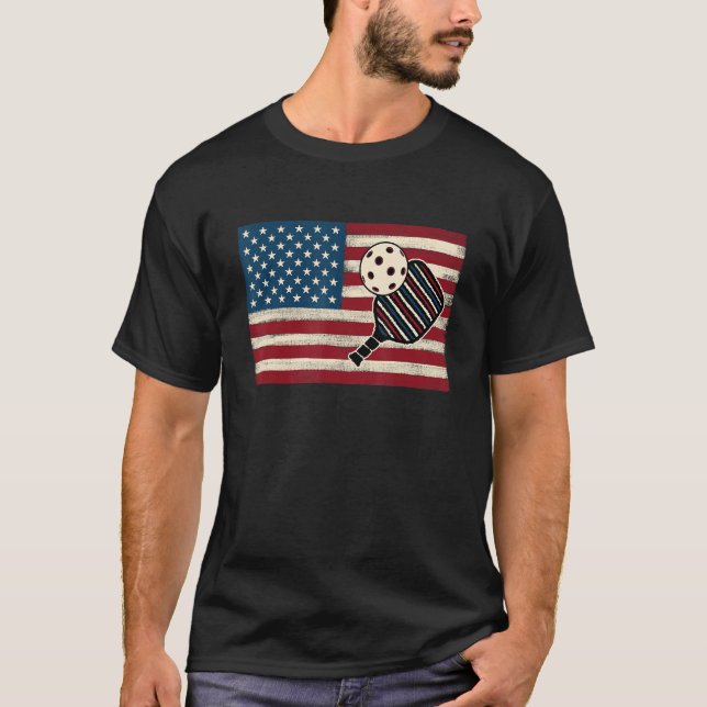 T-shirt American flag 4th of July USA Patriotic Pickleball (Devant)