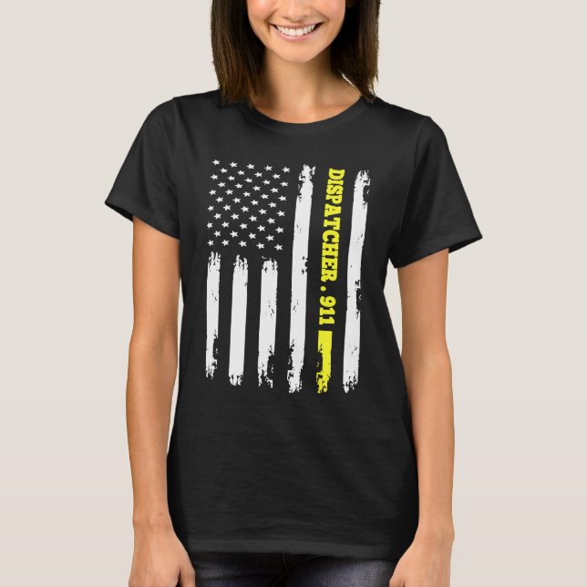 T-shirt American Flag 911 Dispatcher T gold line USA Flag (Devant)