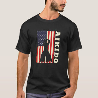 T-shirt American Flag Aikido Japanese Martial Art Combat S