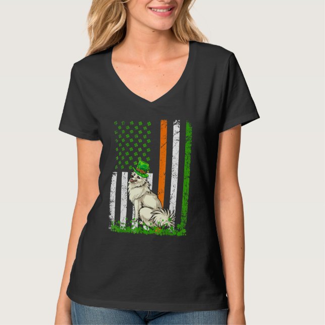 T-shirt American Flag American Eskimo Chien St patrick (Devant)
