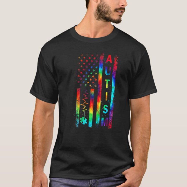 T-shirt American Flag Autism Awareness Teacher Mom Support (Devant)
