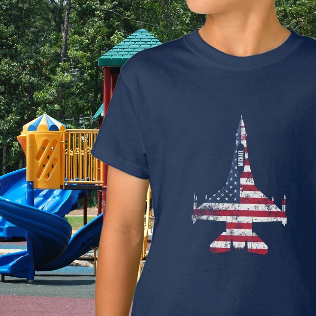 T-shirt American flag avion de chasse avion et nom personn (Créateur téléchargé)