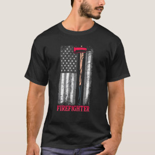 T-shirt American Flag Ax Mince Red Line Patriot Firefighte