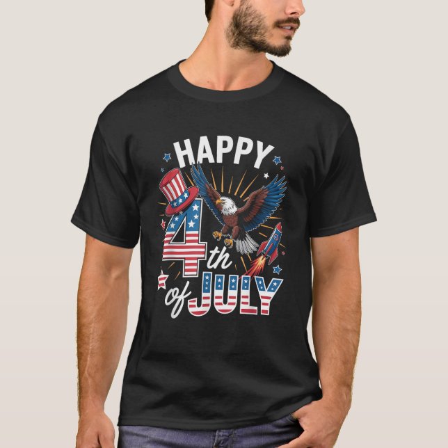 T-shirt American Flag Bald Eagle Patriotic Happy 4th of Ju (Devant)