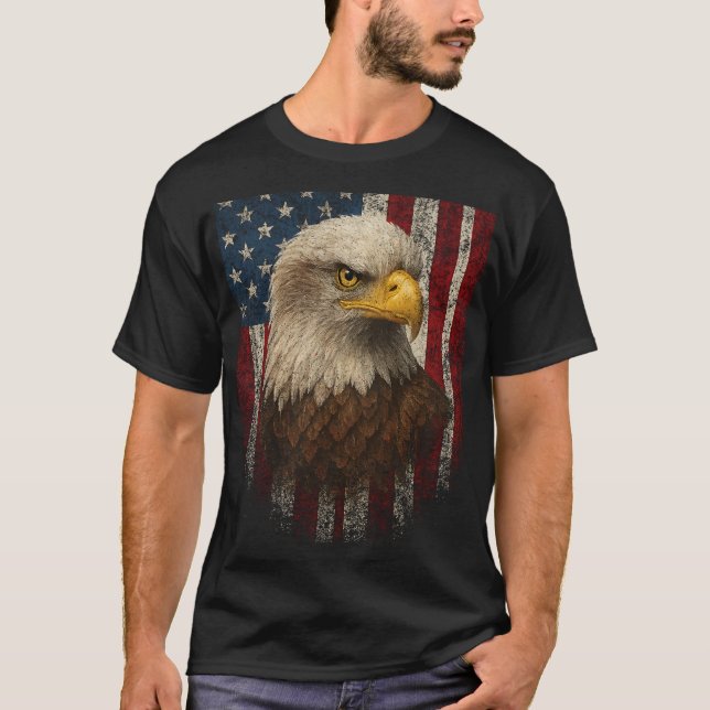 T-shirt American Flag Bald Eagle Patriotique Rouge Blanc B (Devant)