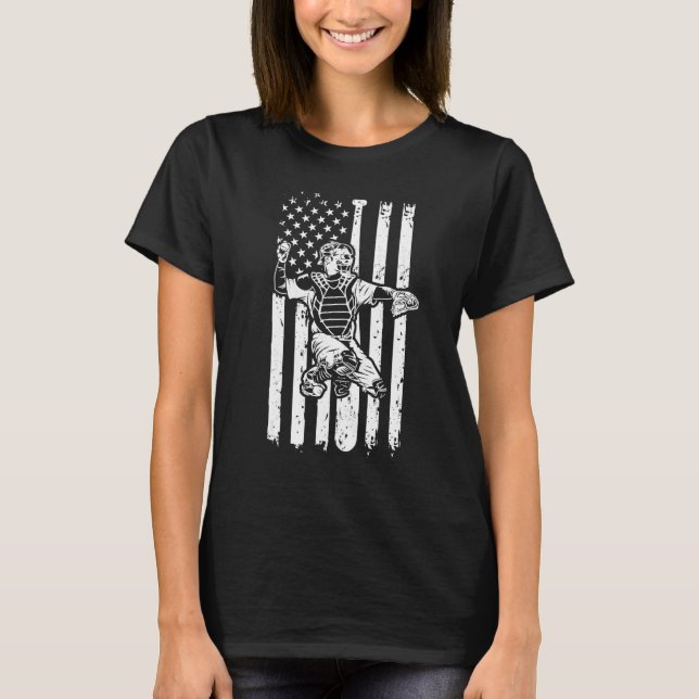 T-shirt American Flag Baseball Apparel - Vintage Baseball (Devant)